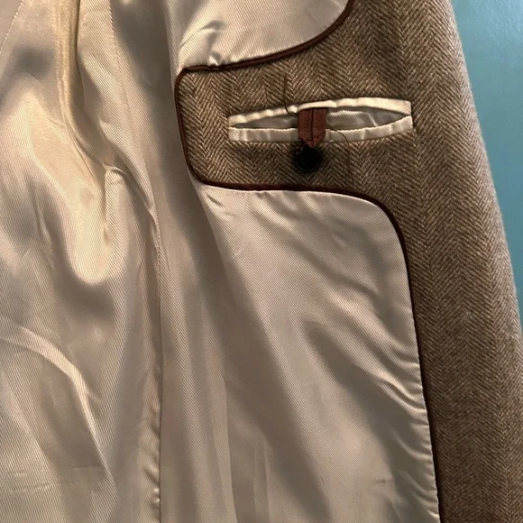 Zara mid-length tweed herringbone wool winter coat - long, oatmeal brown - Picture 8 of 16